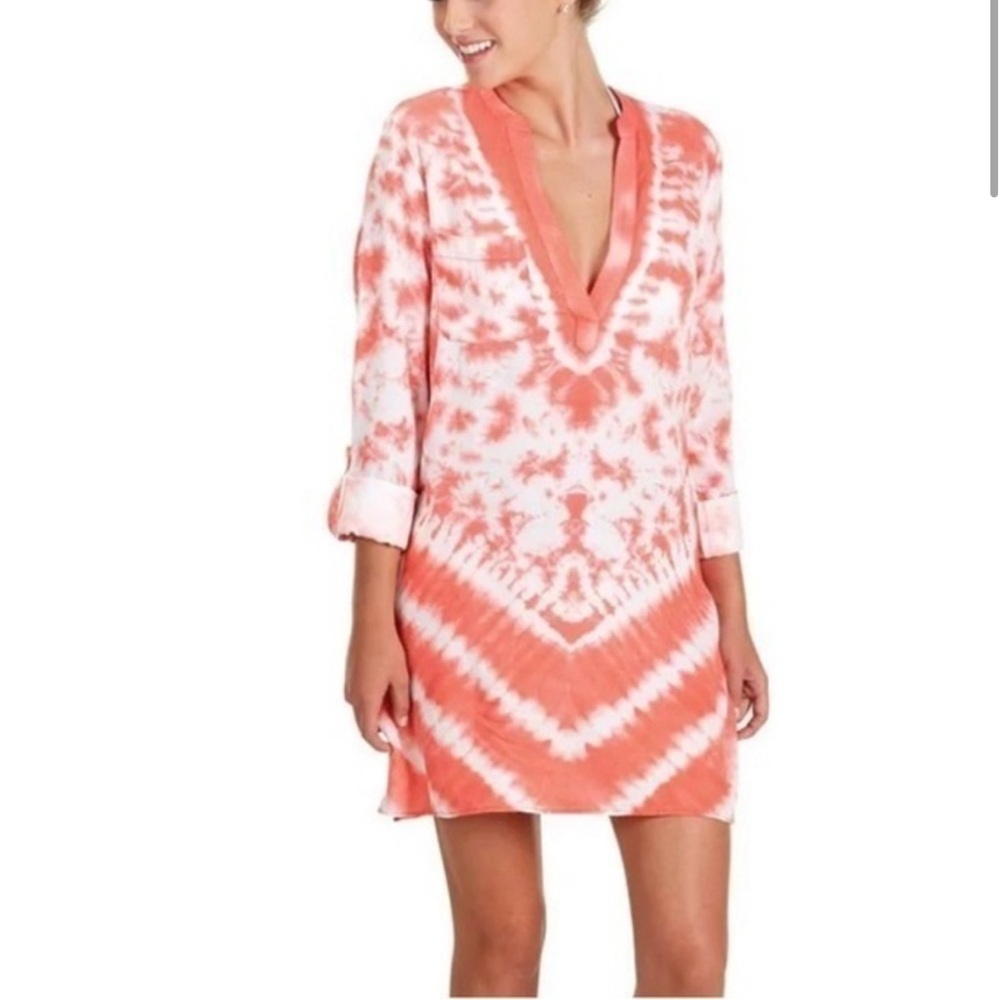 MudPie Tybee Coral Tie Dye Pool Beach Tunic Cover Up Dress‎